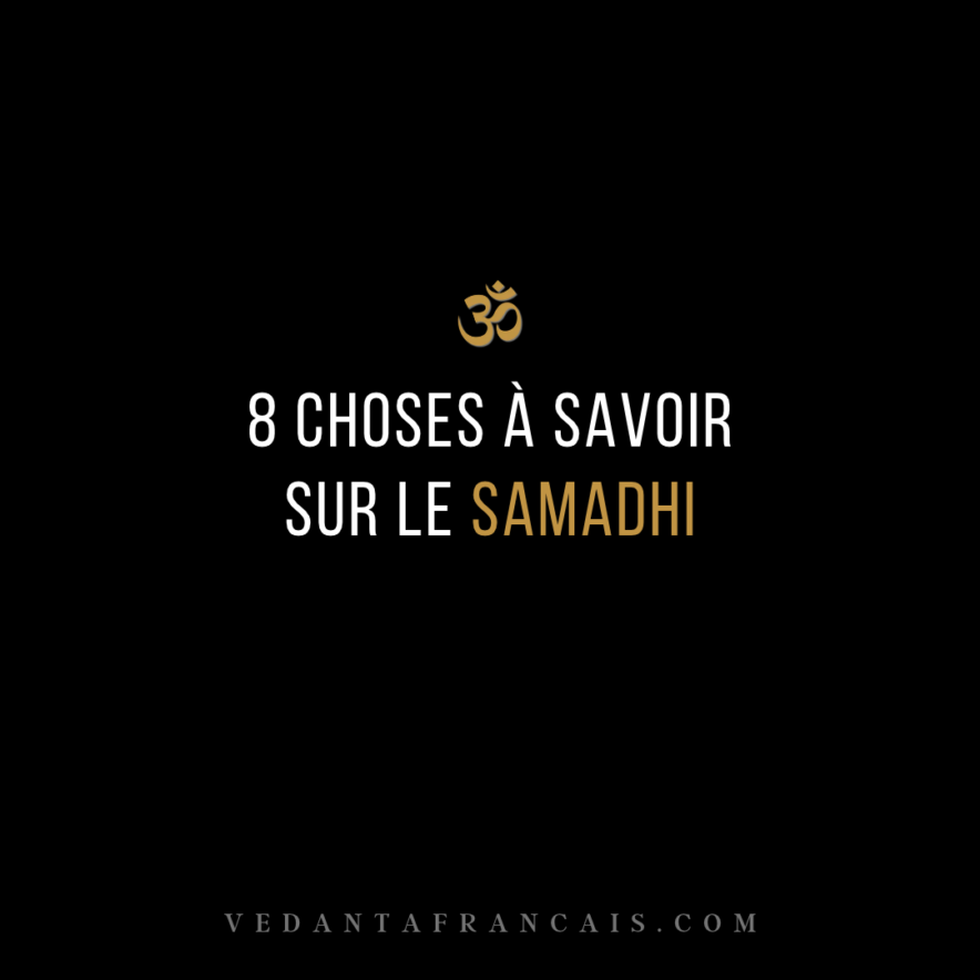 Titre « 8 choses à savoir sur le samadhi » en blanc et doré sur fond noir.
