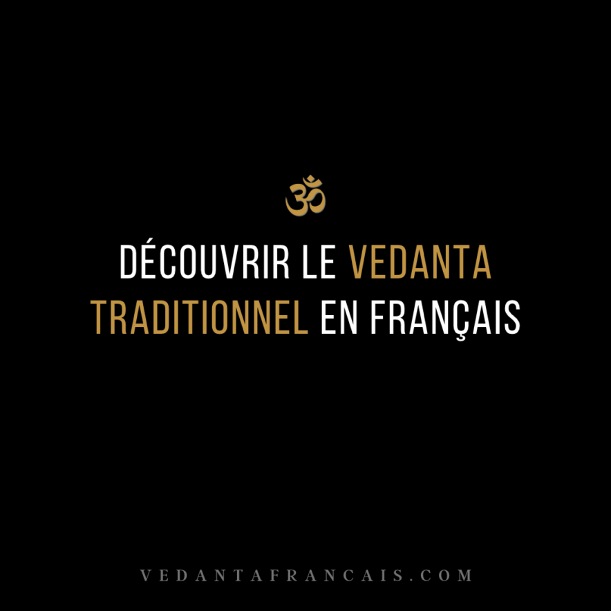 Titre « Découvrir le Vedanta traditionnel en français » en blanc et doré sur fond noir.
