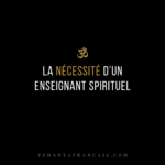 Symbole Om au-dessus du titre « La nécessité d’un enseignant spirituel » en blanc et doré sur fond noir.