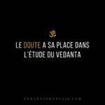 Titre « Le doute a sa place dans l’étude du Vedanta » en blanc et doré sur fond noir.