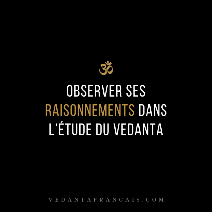 Titre « Observer ses raisonnements dans l’étude du Vedanta » en blanc et doré sur fond noir.