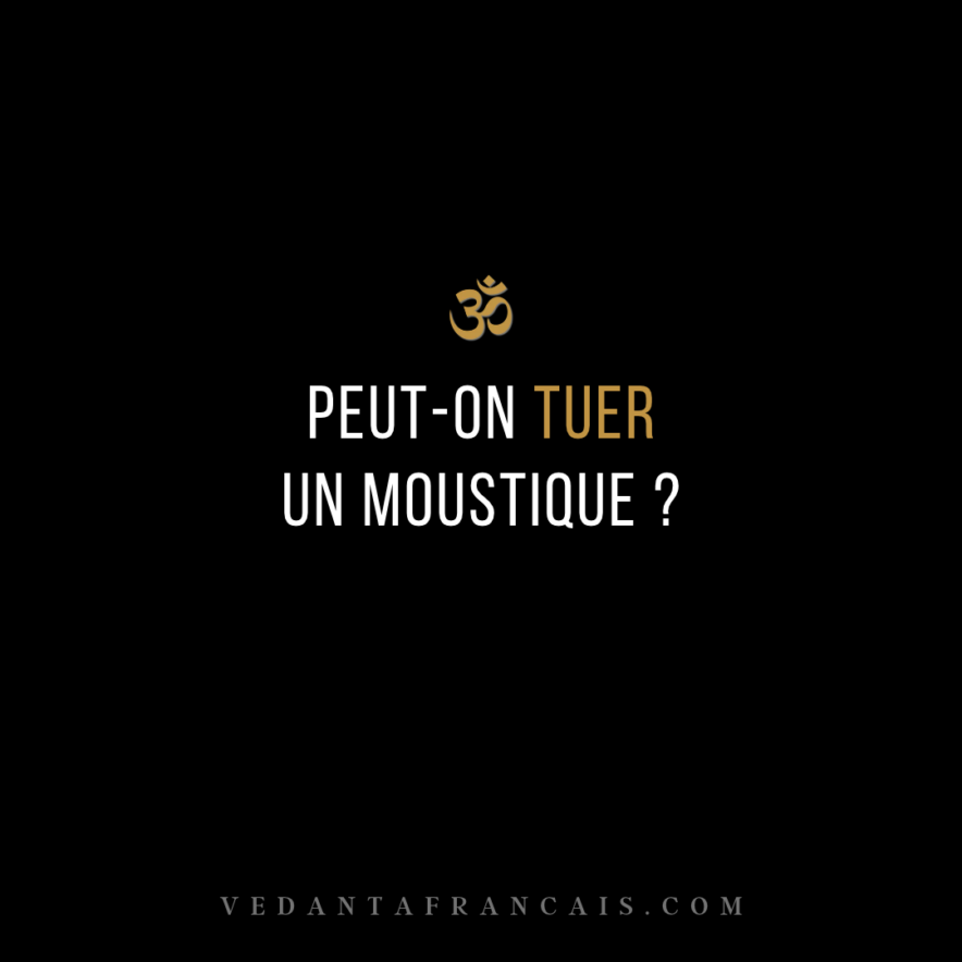 Symbole Om au-dessus du titre « Peut-on tuer un moustique ? » en blanc et doré sur fond noir.