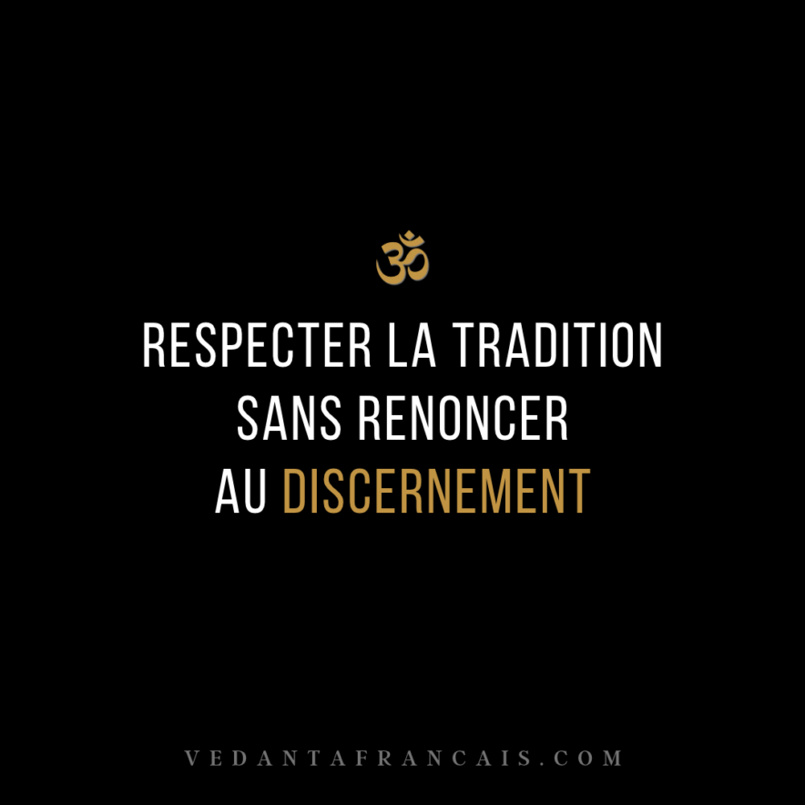 Titre « Respecter la tradition sans renoncer au discernement » en blanc et doré sur fond noir.