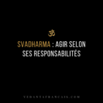 Titre « Svadharma : agir selon ses responsabilités » en blanc et doré sur fond noir.