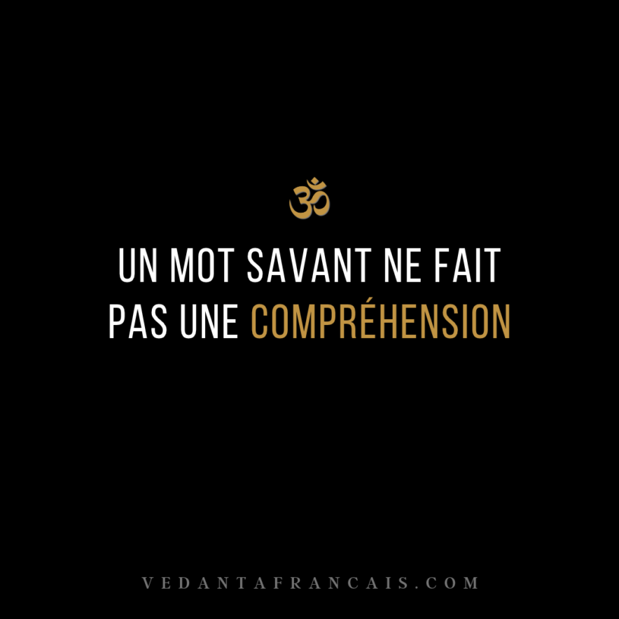 Un mot savant ne fait pas une compréhension — titre sous le symbole Om, avec « compréhension » en doré.